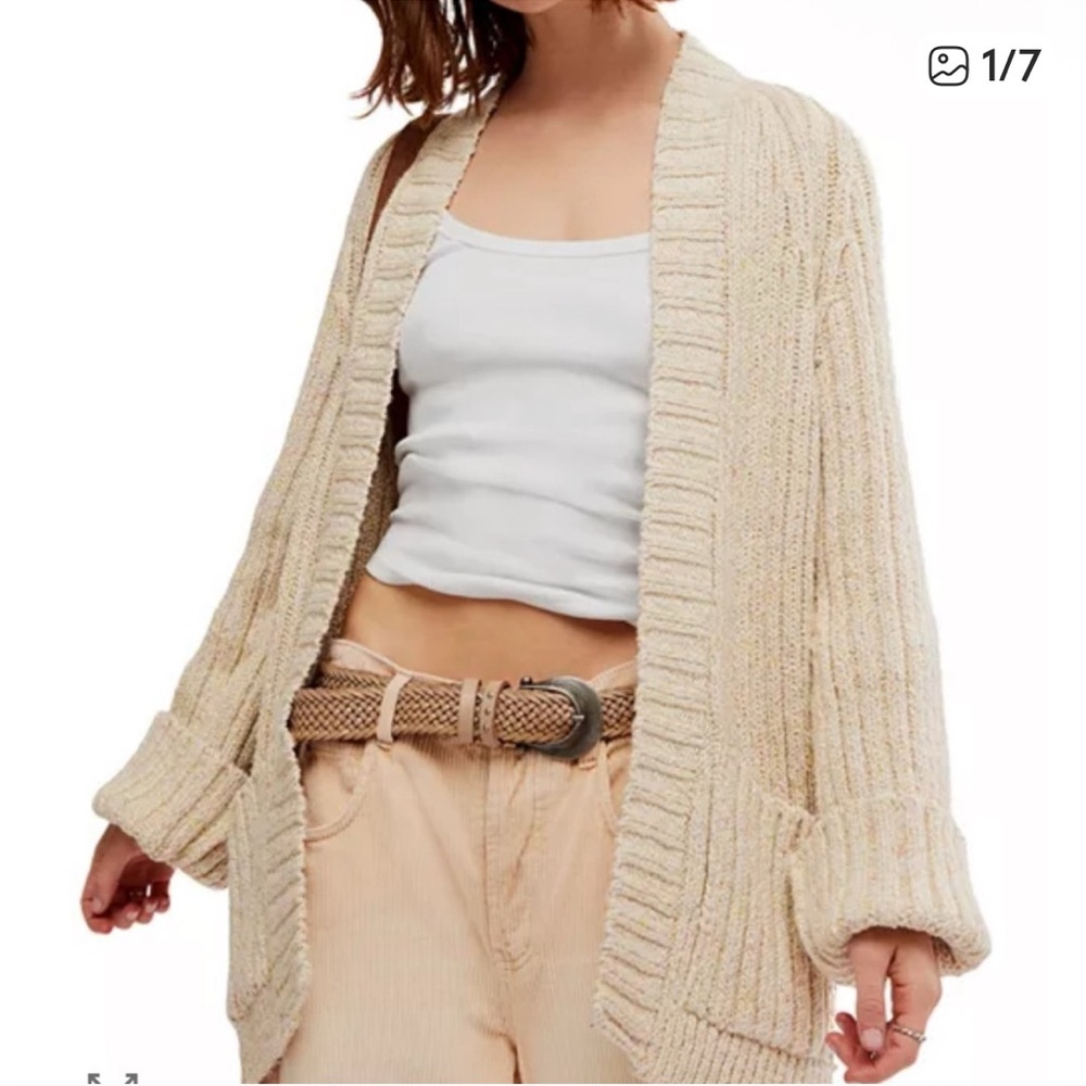 Free People Cream Ribbed Cardigan • Size Medium • EUC